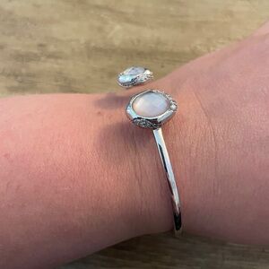 Elegant Silver Bracelet with Pink/ White Accents